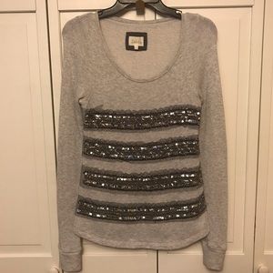 Anthro Deletta Silver Sequin Striped Top